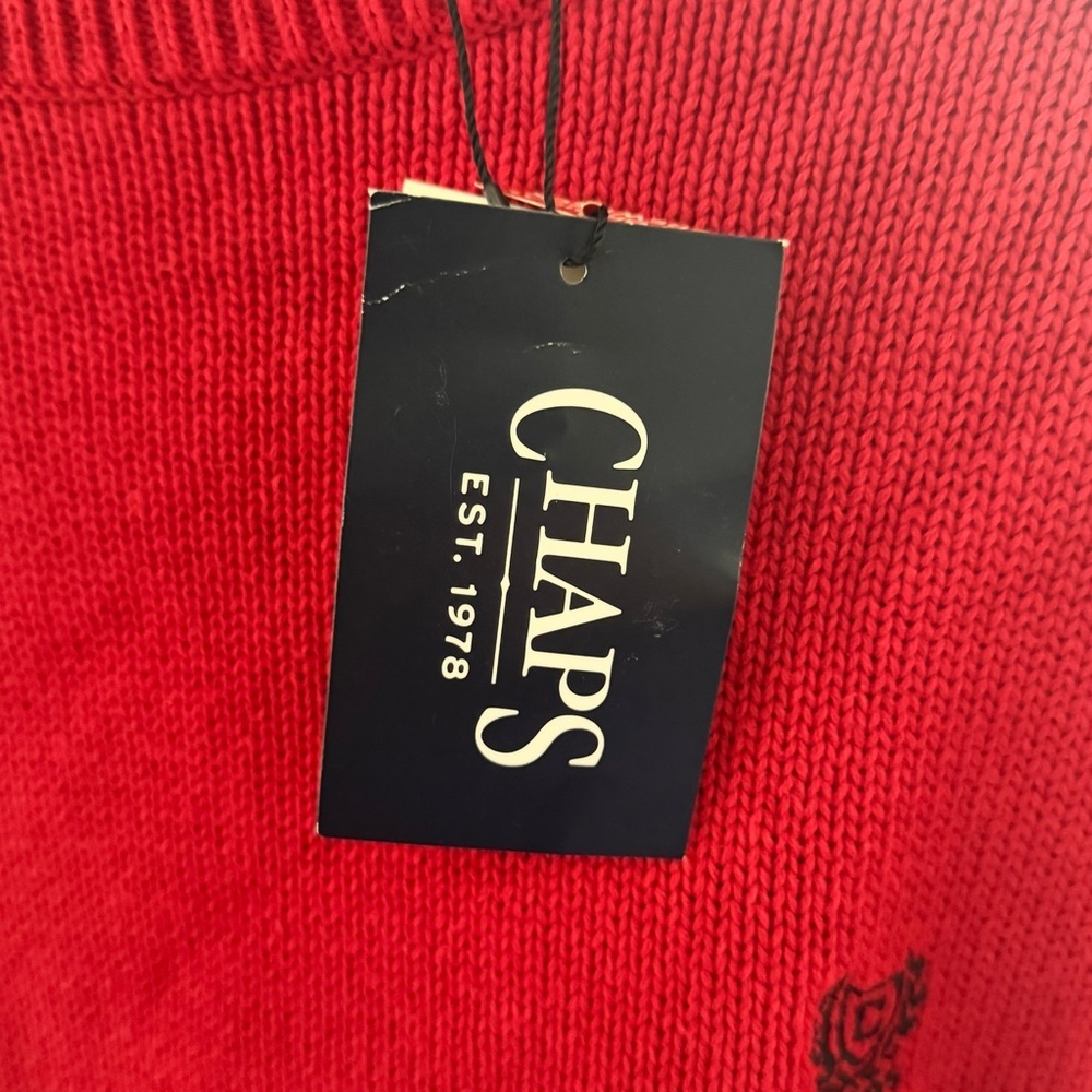 NWT Chaps Men's M Medium Red Cotton Knit Crew Neck Sweater Pullover Classic Fit - Picture 7 of 13